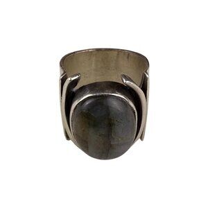 Vintage Sterling Silver Unisex Statement Ring With Labradorite Gemstone Size 8